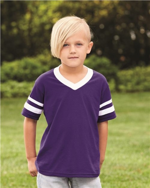Augusta Sportswear - Youth V-Neck Jersey with Striped Sleeves - 361