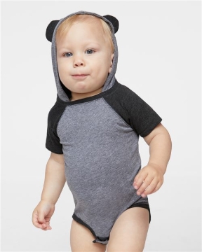 Rabbit Skins - Infant Fine Jersey Raglan Bodysuit with Hood & Ears - 4417
