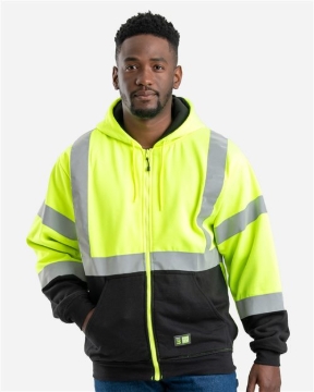 Berne Apparel - Men's Hi-Vis Class 3 Color Block Full-Zip Hooded Sweatshirt - HVF023