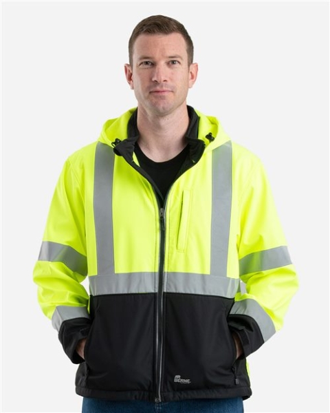Berne Apparel - Men's Hi-Vis Class 3 Hooded Soft Shell Jacket - HVJS206