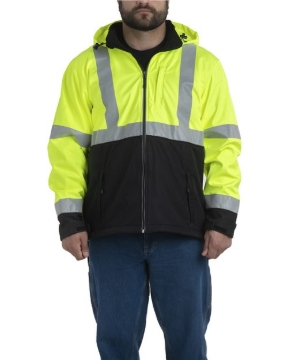 Berne Apparel - Men's Tall Hi-Vis Class 3 Hooded Soft Shell Jacket - HVJS206T