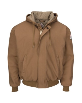 Bulwark - Men's Tall Insulated Brown Duck Hooded Jacket with Knit Trim - JLH6T