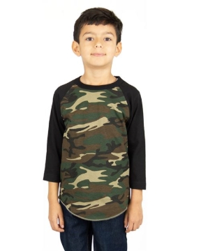 Shaka Wear - Youth Three-Quarter Sleeve Camo Raglan T-Shirt - SHRAGCY