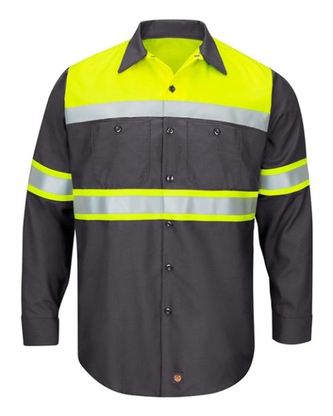 Red Kap - Men's Hi-Visibility Colorblock Ripstop Long Sleeve Work Shirt - SY70