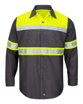 Red Kap - Men's Tall Hi-Visibility Colorblock Ripstop Long Sleeve Work Shirt - SY70T
